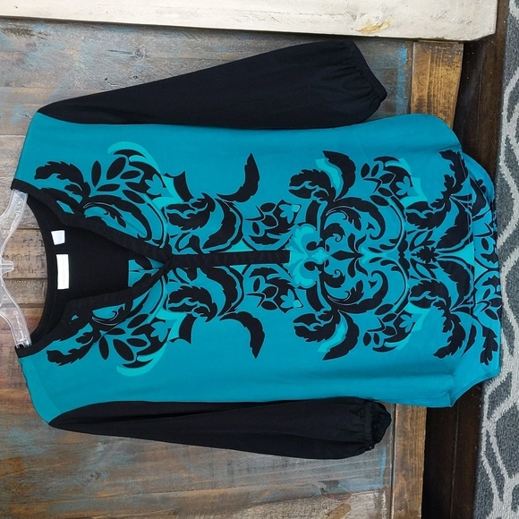 New York & Company Tops - New York & Company Teal & Black V-Neck Blouse - Small